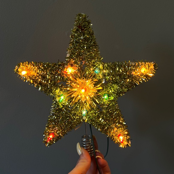 Vintage Christmas tree topper, gold light up tree topper - Picture 8 of 13